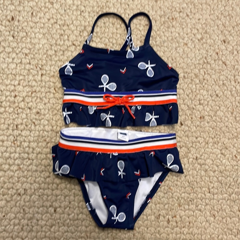 EUC Janie and Jack 2 piece ruffled tennis racket swimsuit, 3T